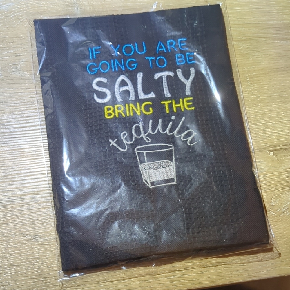 Black Kitchen Towel with Colorful Embroidery